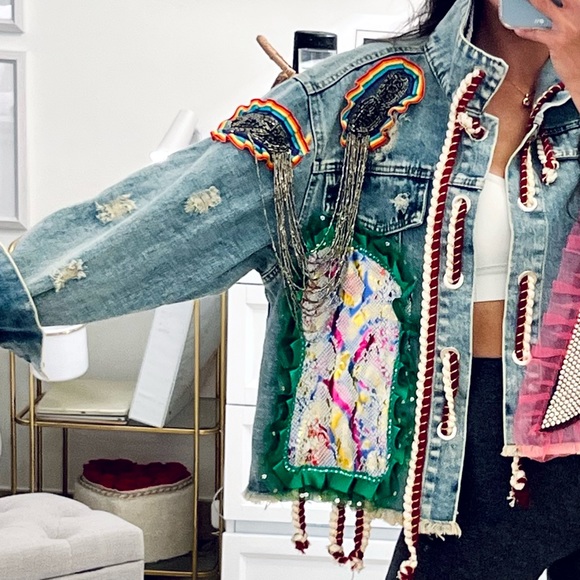 Colorful Embellished Denim Jacket - Picture 10 of 13